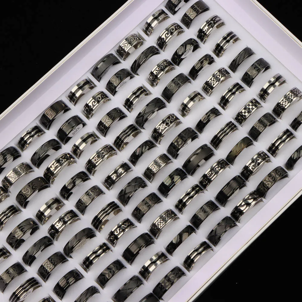 10/20/30/50Pcs/Lot Fashion Simple Classic Luxury Drip Oil Lines Stainless Steel Rings For Men Women Jewelry Accessory Party Gift