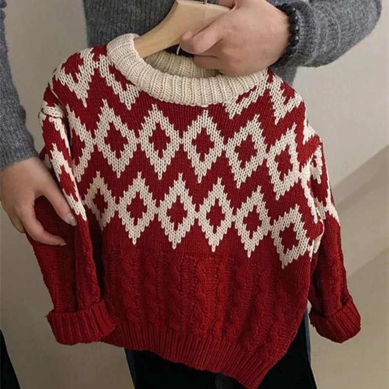 Boys Woolen Sweater Crochet Cotton Windbreak 2024 Casual Autumn Winter Christmas Gift School Warm Children's Clothing