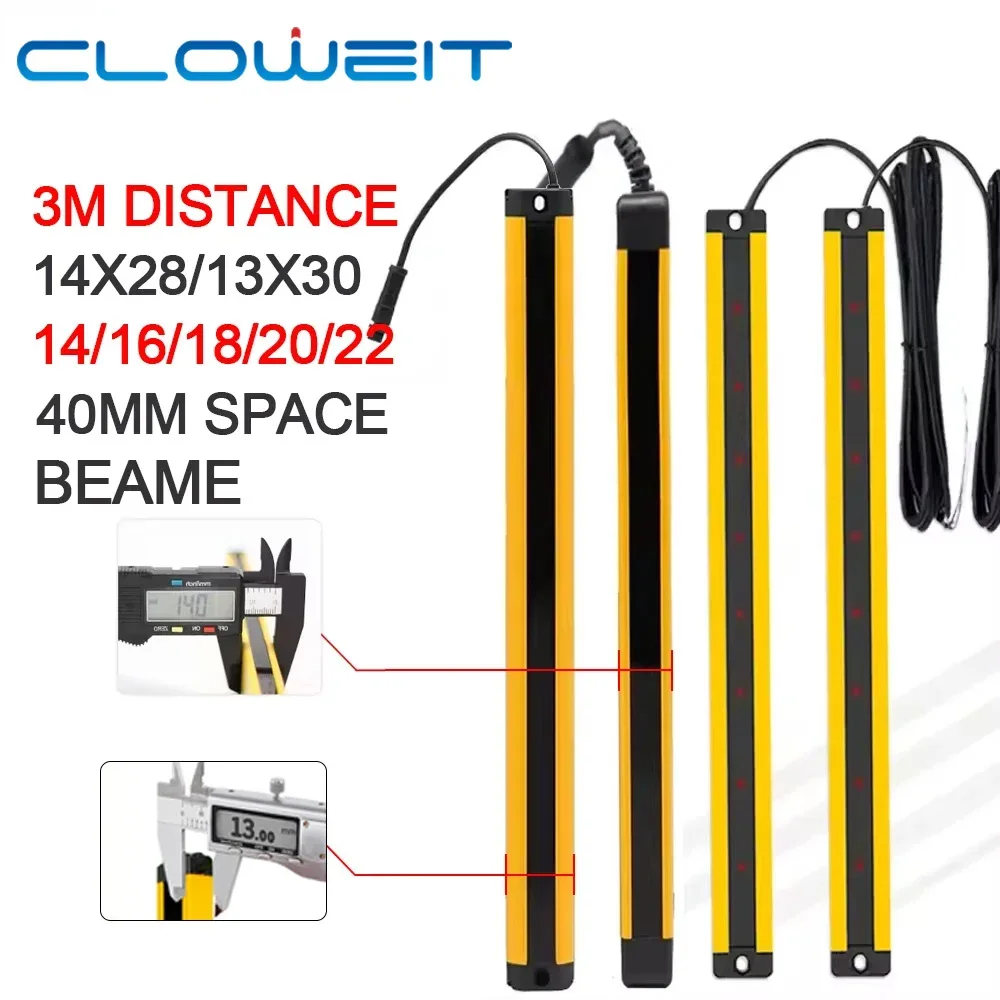 Zasłony światłowodowe bezpieczeństwa 14X28 RC/H4014-4022, odległość wykrywania 0,2-3m, super cienki ochraniacz z siatką do wąskich przestrzeni.
