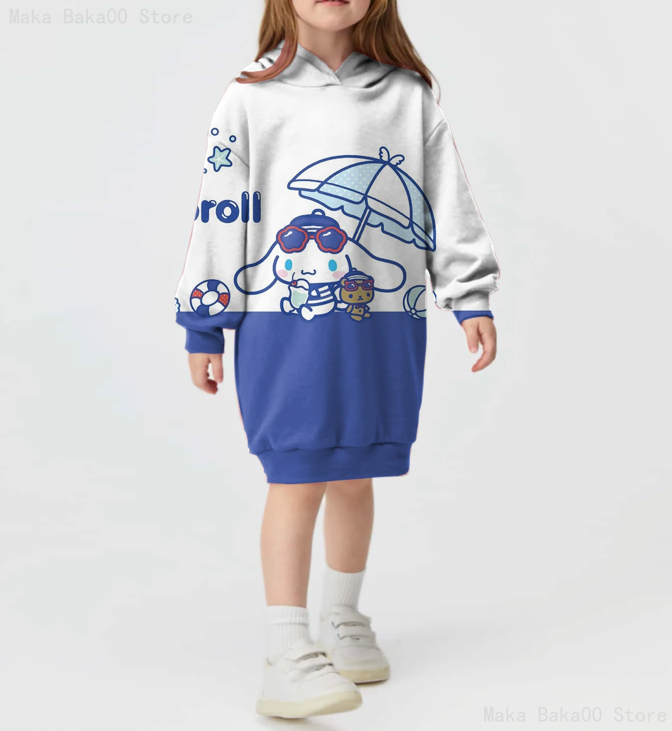 

Зимнее платье-свитер с капюшоном Sanrio Cinnamoroll с милым принтом для девочек, новинка 2025, теплая спортивная рубашка, детская одежда