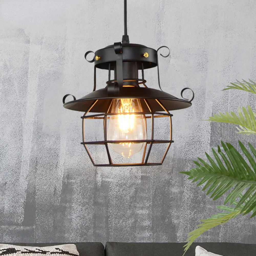 Vintage Wall Nordic Black Metal Retro Industrial Cage LightingNordic Restaurant Kitchen light Night Light lamp Loft bar Living