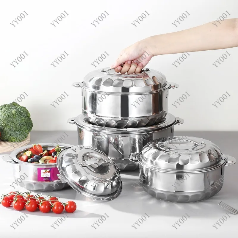 Double Layer Airtight Storage Pot Thickened Stainless Steel Orchid Embossed Container Set 4/6 Pcs