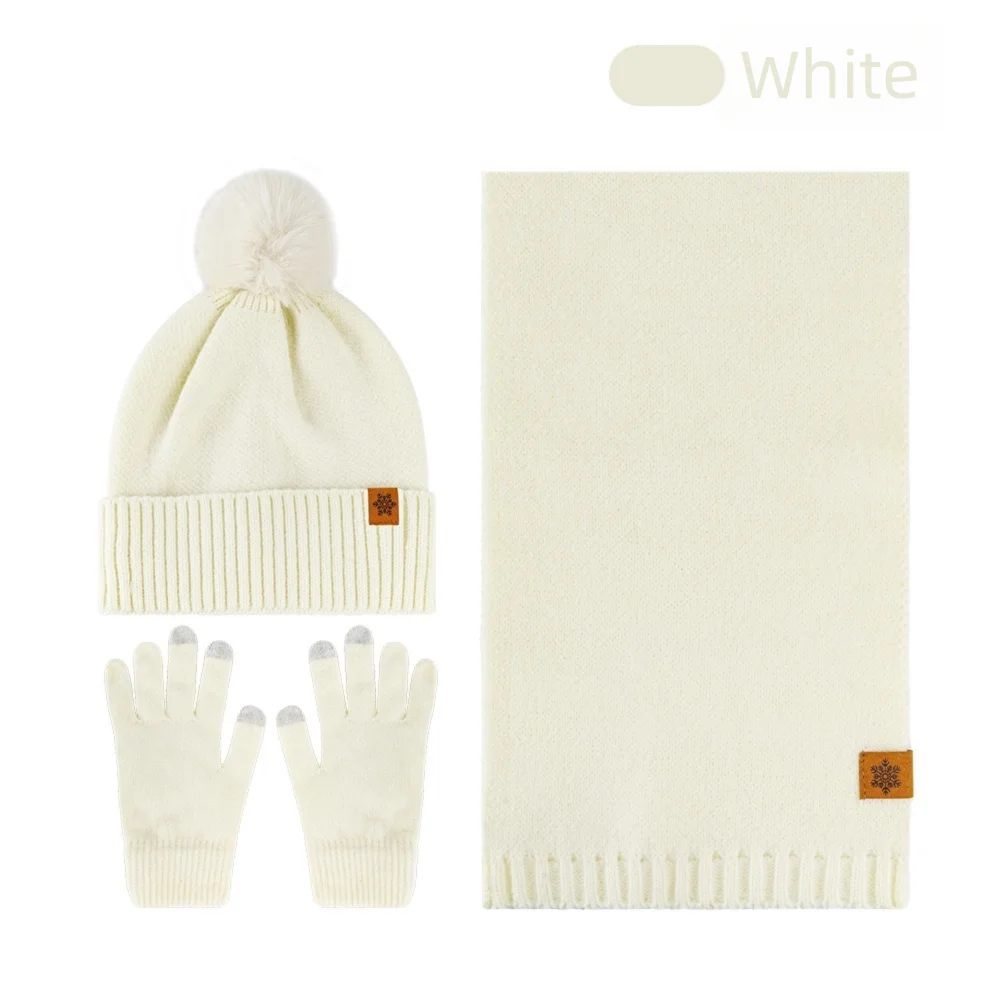 3Pcs/Set Warm Winter Hat Scarf Gloves Set Lining Windproof Knit Beanie Snood Set Elastic Soft Scarf Neck Warmer Suit