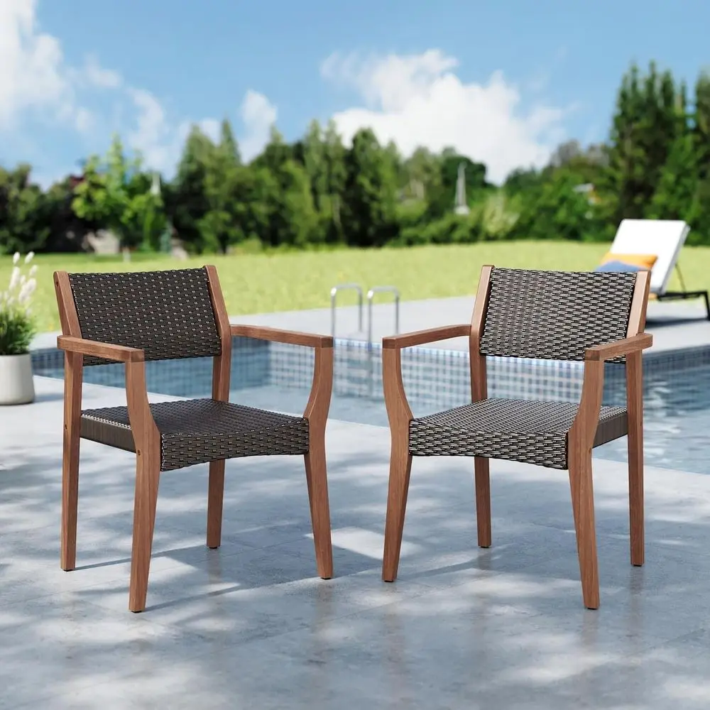 

2-Piece Outdoor Patio Chairs Set, Weather-Resistant Wicker Back and Seat, Suitable for Porch and Backyard