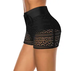 Women Bikini Bottom Lace Hollow Out Swimwear Shorts Ladies Slim High Waist Swimming Trunks