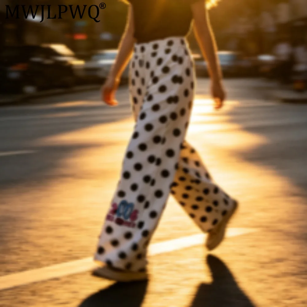 MWJLPWQ Polka Dot Print Contrasting Colors Loose Straight-Leg Sweatpants For Men Trendy High Street Vibe Letter Trousers 20955