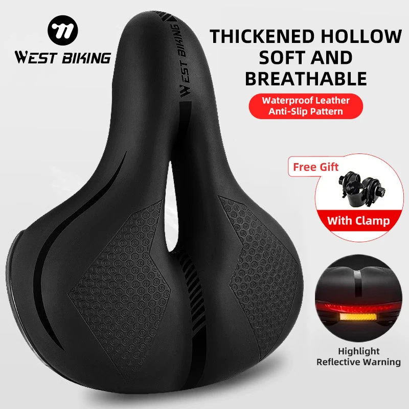 

WEST BIKING Comfortable Bicycle Saddle Thicken Shock Absorption MTB Road Bike Cushion Cycling Big Butt Seat Bike Accessories