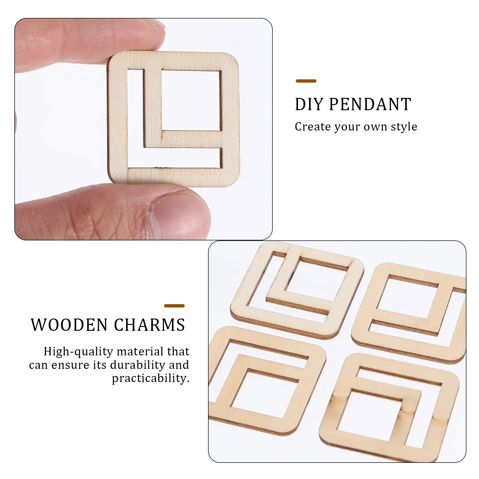 36 Pcs Square Pendant Wooden Charms Jewelry Making Pendants Blank Earrings Unfinished Dangle