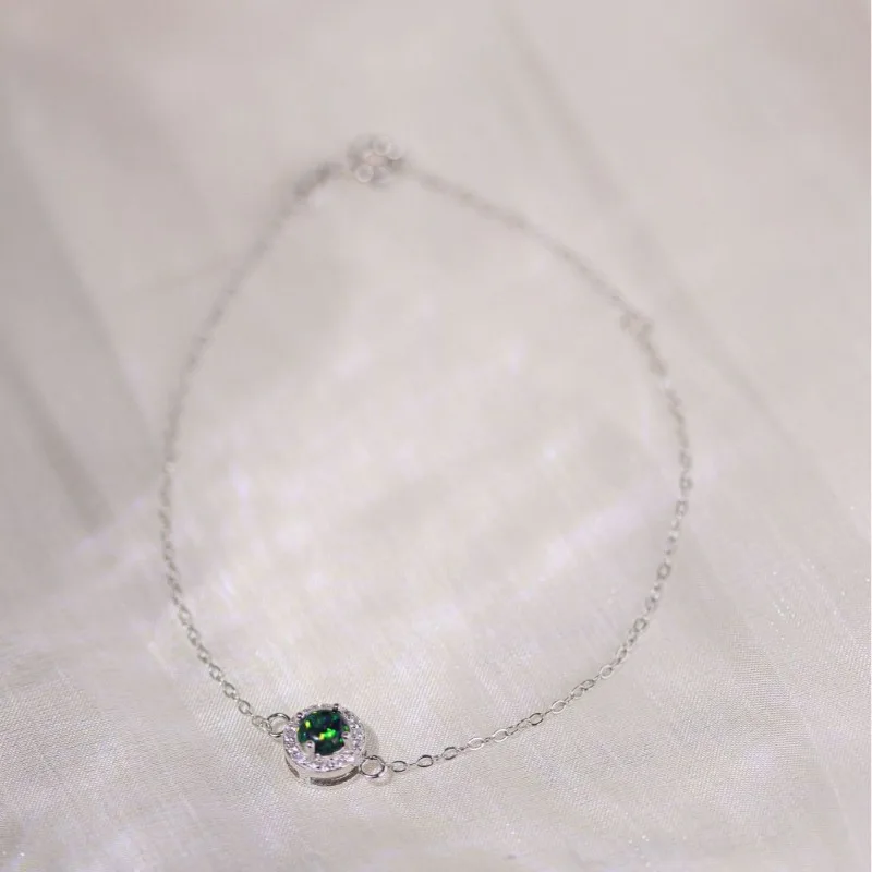 

Simple Round Green Opal Bracelet Sterling Silver S925 Popular Temperament Diamond Bracelet Niche Design