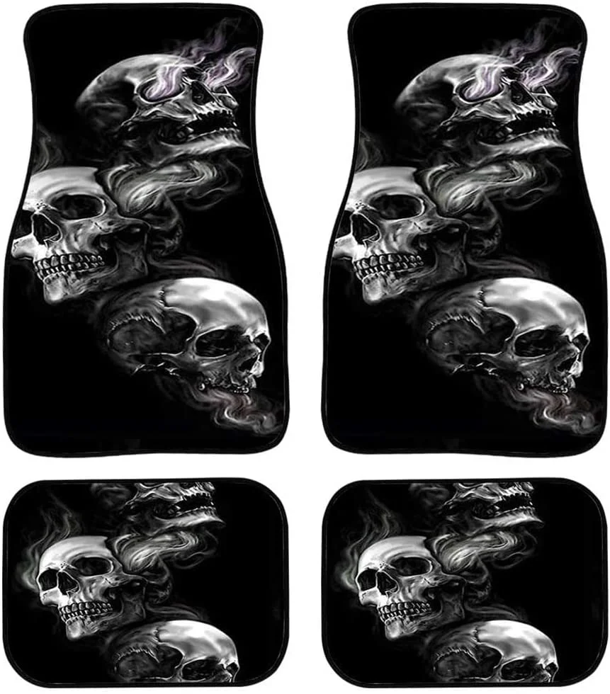 

Black Smoke Skull Printing Car Floor Mat, Four Piece General Anti Slip And Dust Proof Car Front And Rear Carpet, SUV Car, Skull