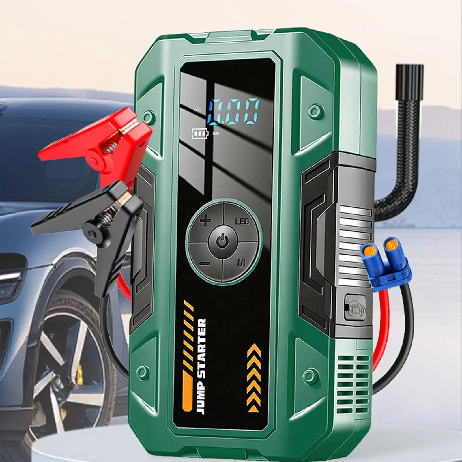 

Портативное пусковое устройство для автомобиля с фонариком, перезаряжаемый компрессор для накачки шин, автомобильный пусковой комплект для автомобиля, мотоцикла, велосипеда, для путешествий и дорог.