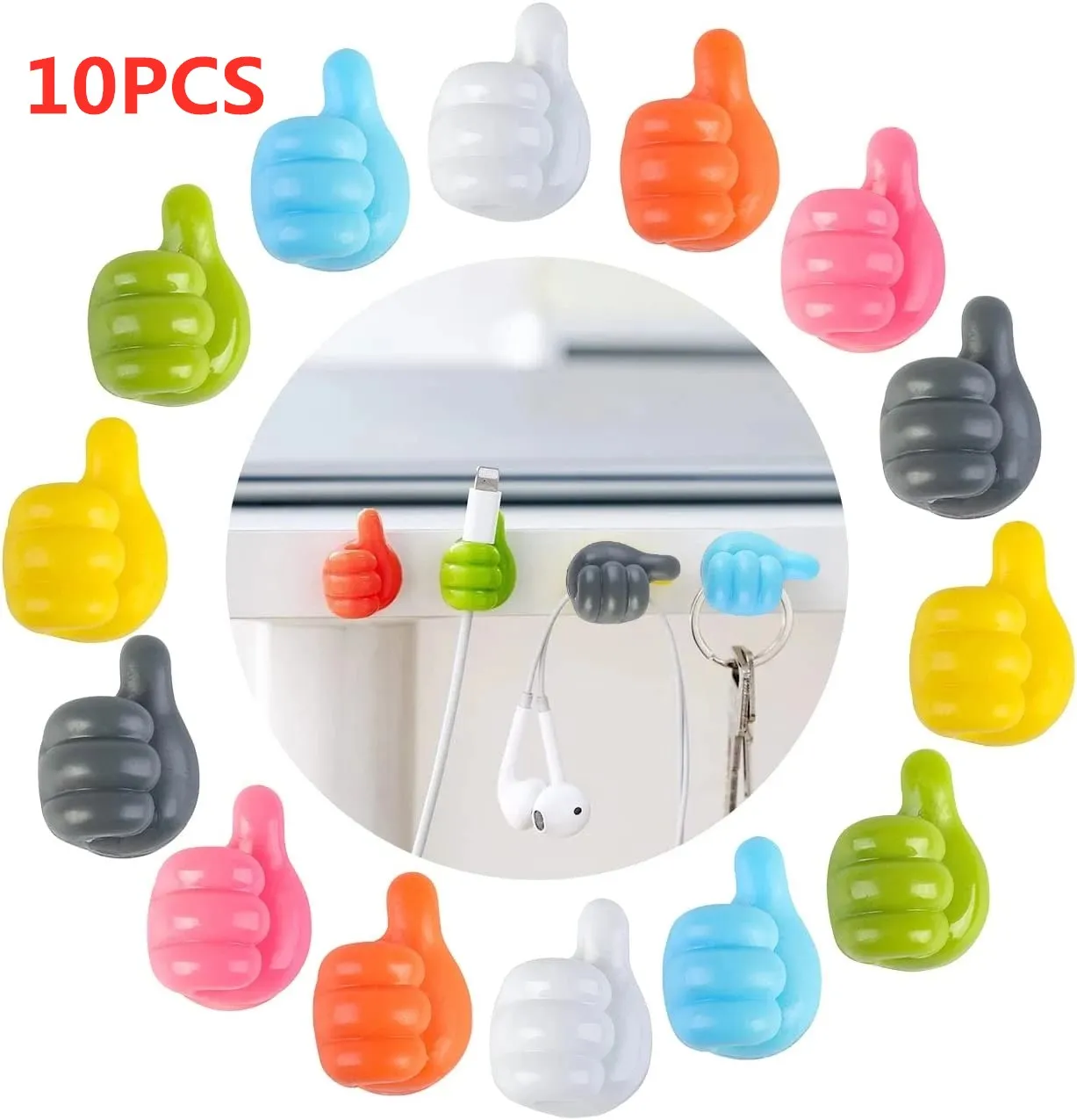 1/4/10PCS Silicone Thumb Wall Hook Cable Management Wire Organizer Clips Wall Hooks Hanger Storage Holder For Kitchen Bathroom