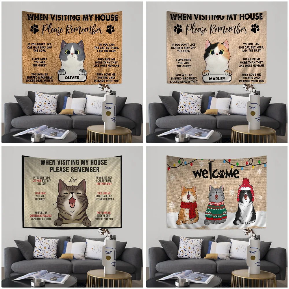 Keep In Mind When V-Visiting The H-House Cartoon Cat Welcome Bohemian Tapestry Hanging Tarot Rugs Dorm Wall Hanging Home Decor