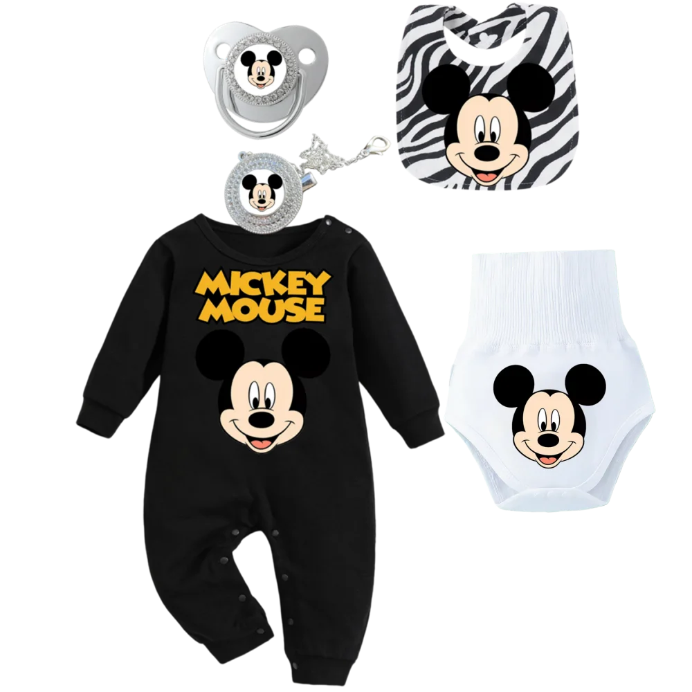 아기 의류 세트 블랙 점프수트 신생아 레깅스 아동용 고리형 젖꼭지 체인 고리형 젖꼭지 홀더 가을 필수 세트 신생아용