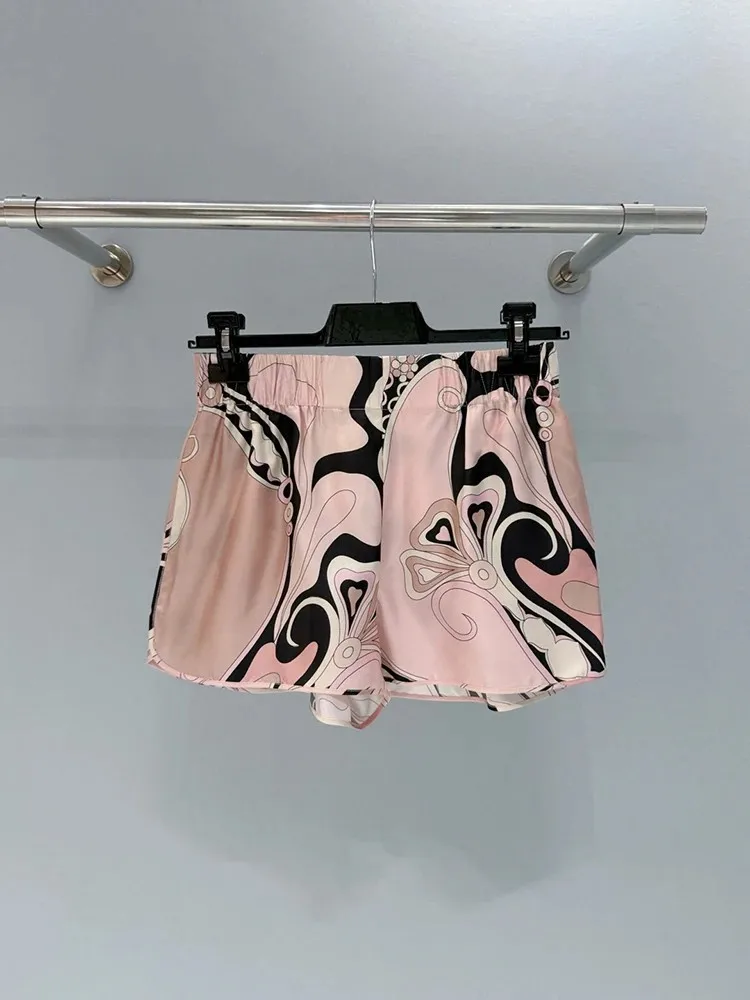 Spring Summer New Fashionable Women's Mini Shorts Elastic Waist Design Silk Printed Elegant Versatile Shorts