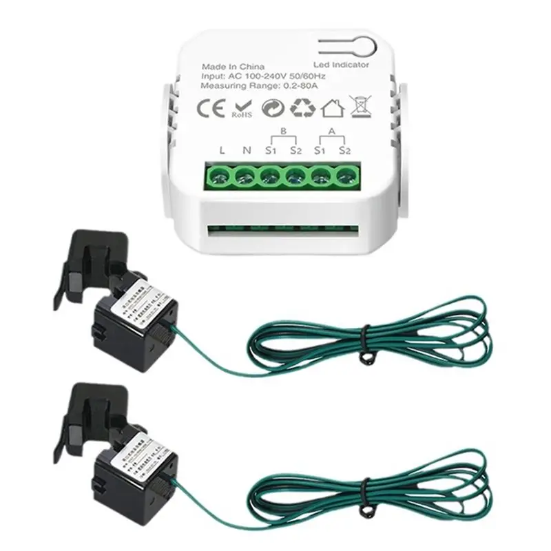 J1UL1N Tuya Wifi Smart Meter  Digital Energy Meter  80A Current Transformer   Solar PV Power Production Consumption Monitor 2CT