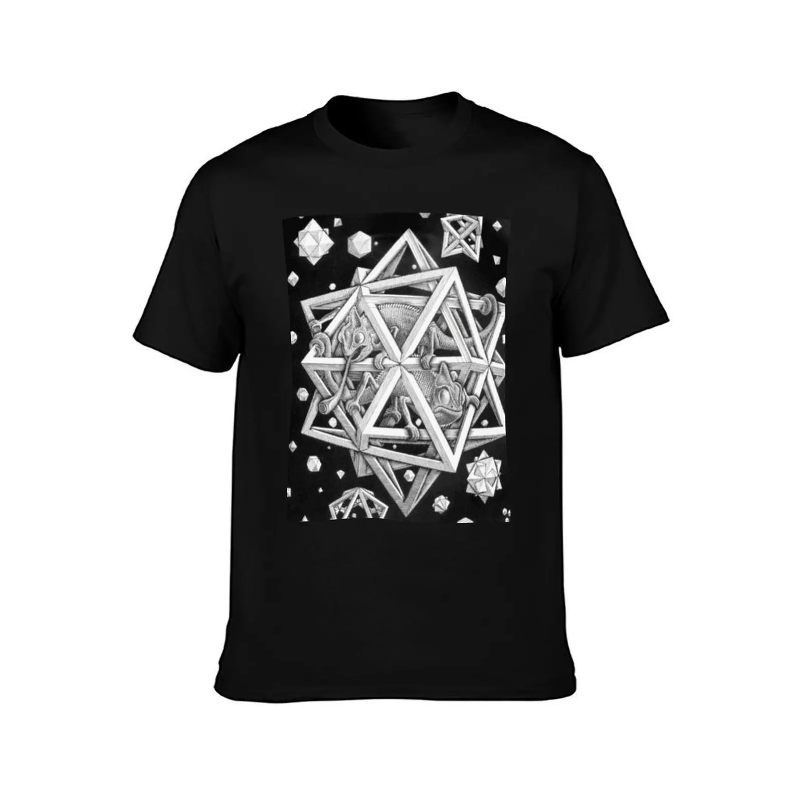 MC Escher Halftone Graphic T-Shirt, Summer Casual Cotton Tee, Oversized Streetwear Tops, Vintage Graphic Print, Unisex Men Women