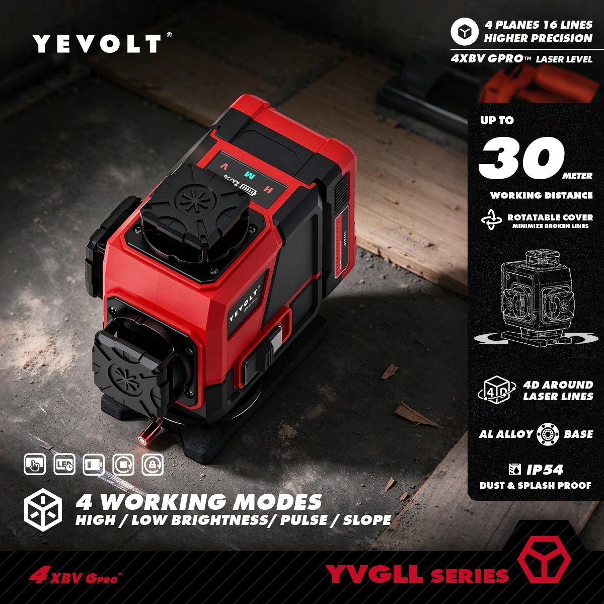 YEVOLT Green 16 Line 4x360° Self Level Laser Tool for DIY Hardwood Flooring Layout Wall Panel Decor Alignment Remodel Work