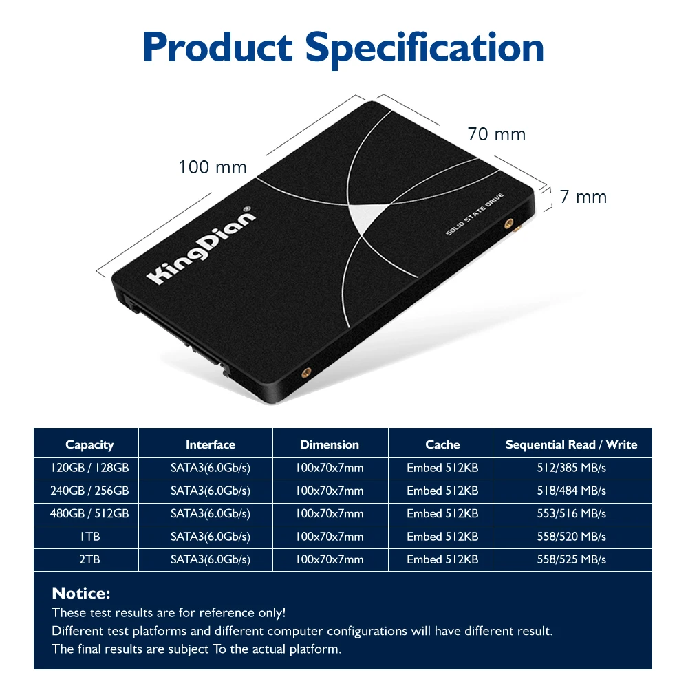 Kingdian SSD-Festplatte Sata 3 120GB 128GB 240GB 256GB 480GB 512GB 1TB internes Solid-State-Laufwerk für Laptops