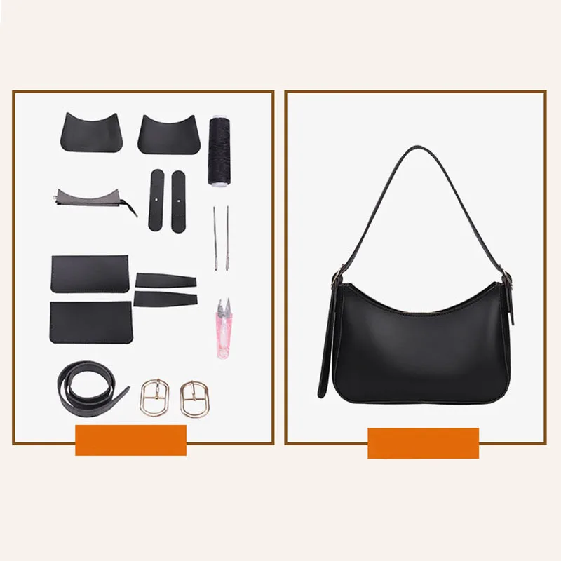 Custom DIY Soft Hobo Bag Leather Hand Stitched Handbags Female Leisure Shoulder Bags Fashion Purses Vintage Tote Bag Accessories