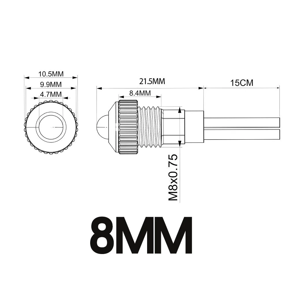 6mm 8mm Metal Indicator Light LED Warning Light Supply Alarm Signal Lamp Pilot With Wires 5V 12V 220V Ball Head Red Blue Green