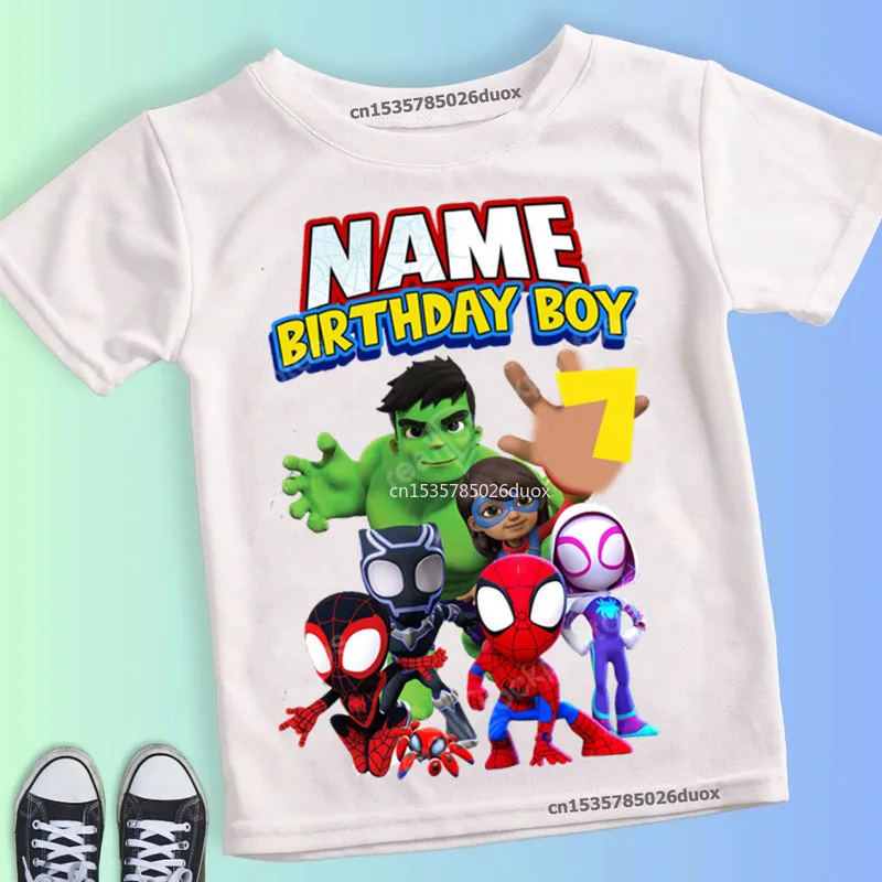 2 3 4 5 6 7 8 9 Marvel SuperHero Birthday Boy Summer Short Sleeve Shirt SpiderMan Hulk Personalize Name Birthday Boys T-shirts