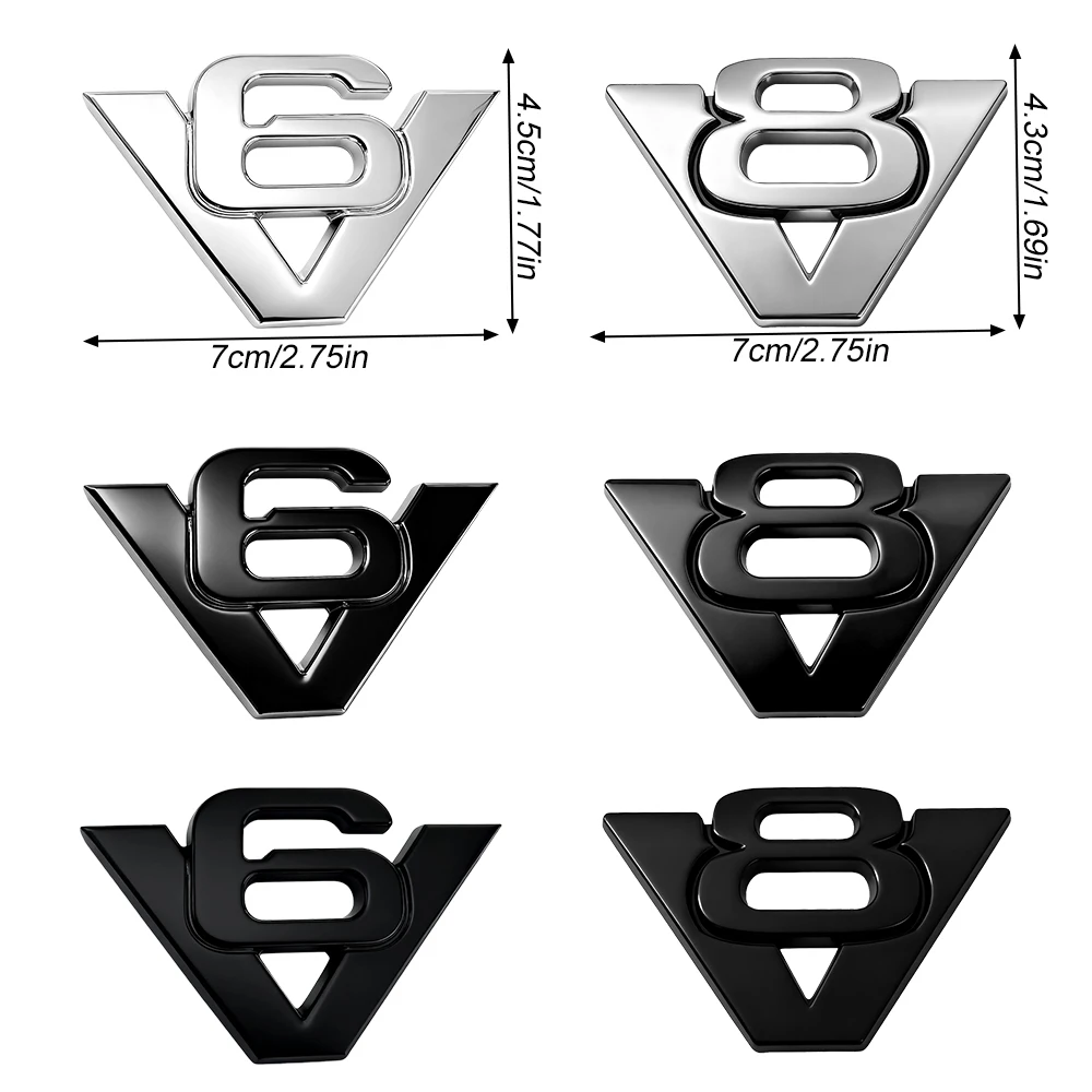 1Pcs Strong Adhesive 3D V6 V8 Metal Badge, Universal Waterproof Bumper Sticker Decal for Car SUV Truck Motorcycle Exterior