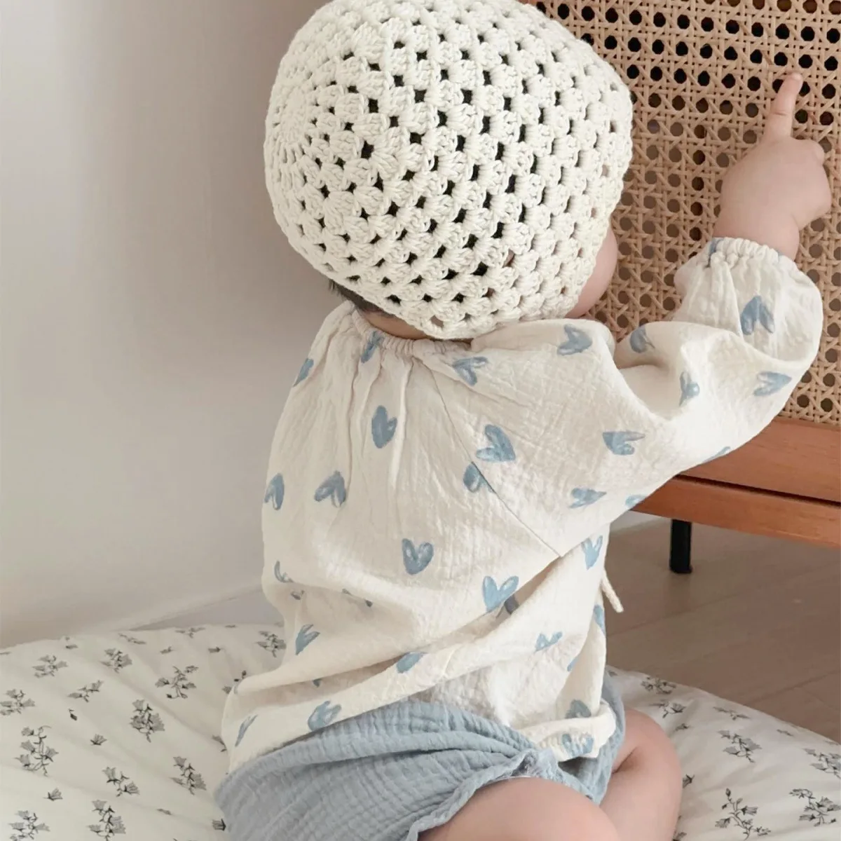 2026 Summer New Baby Girl Blue Heart Print Clothes Set Newborn Toddler Girl Cotton Shirts + Shorts 2pcs Suit Infant Outfits