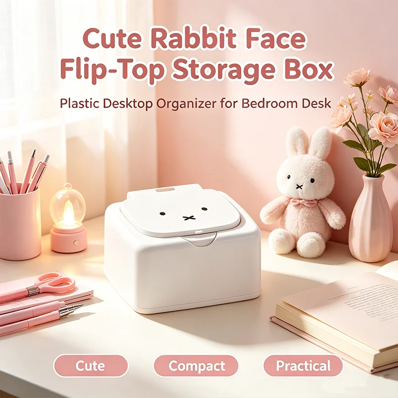 Women'S Vanity Accessories - 귀여운 토끼 얼굴 디자인 플립탑 수납함