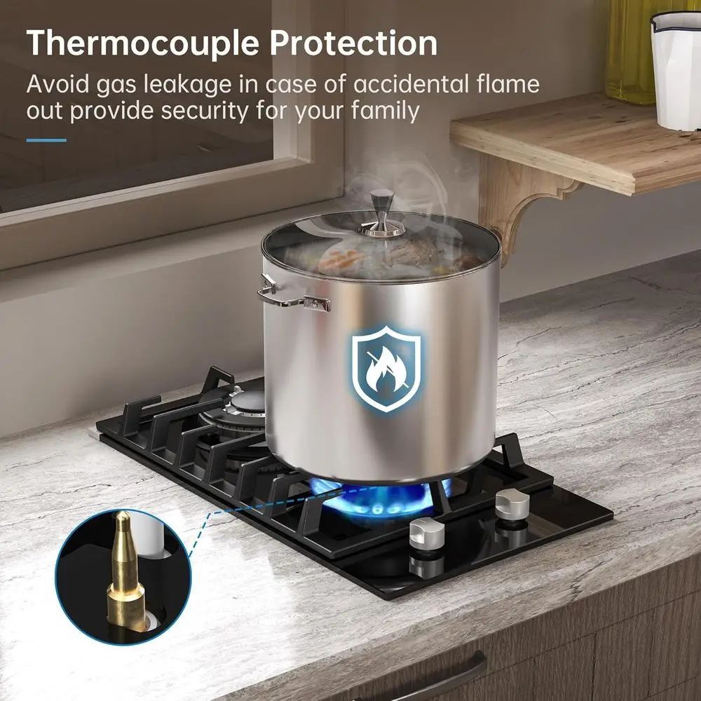 Fogão a Gás Dual Fuel de 12 Polegadas com 2 Queimadores, Vidro Temperado, Proteção Thermoplex para Uso Interno e em RV