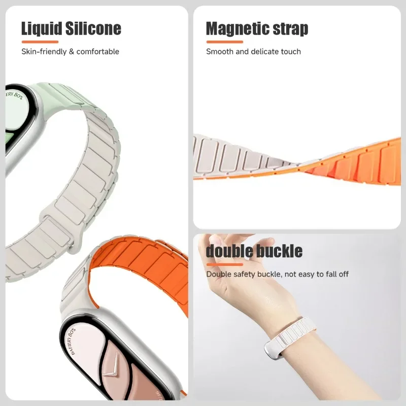 Silicone Strap for Xiaomi band 10 strap 9 8 NFC Brecelet Soft comfortable Magnetic Correa mi band 10 smart band 9 8 accessories