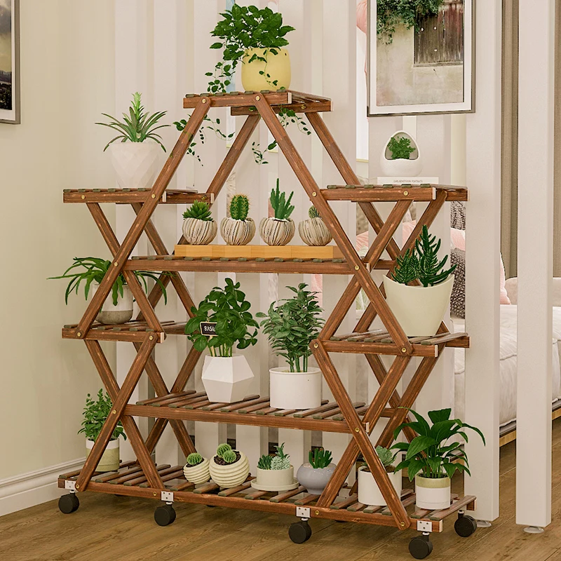 Large Triangular Wooden Plant Stand 6-Tier Indoor Flower Pot Display Rack Corner Organizer Shelves for Planters