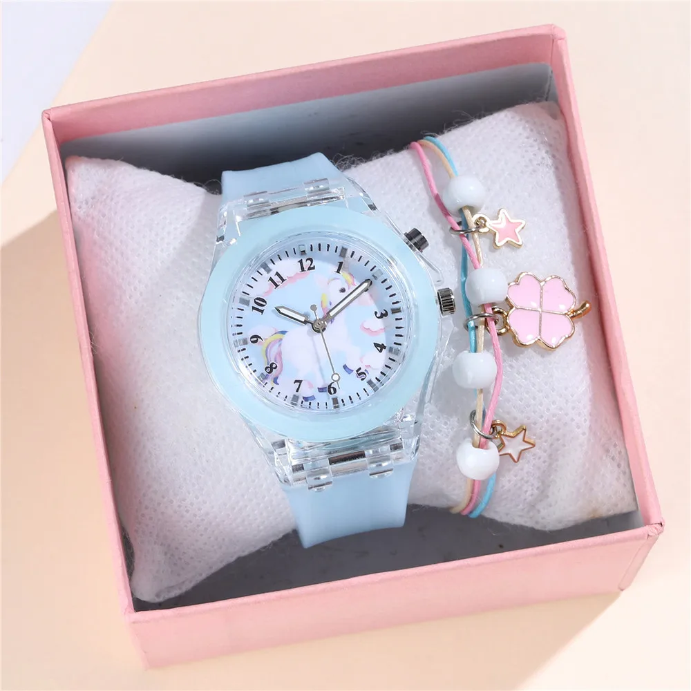 قطعتان من ساعة الرسوم المتحركة المضيئة المصنوعة من السيليكون بلون الحلوى