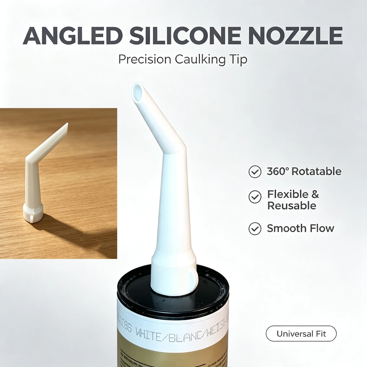 New Type of Angled Silicone Caulking Nozzle, Multi-Angle Adjustable, Prevents Clogging, Smooth Glue Application, Reusable Caulking Gun Replacement Nozzle Tool for Home Decoration and Glass Sealant