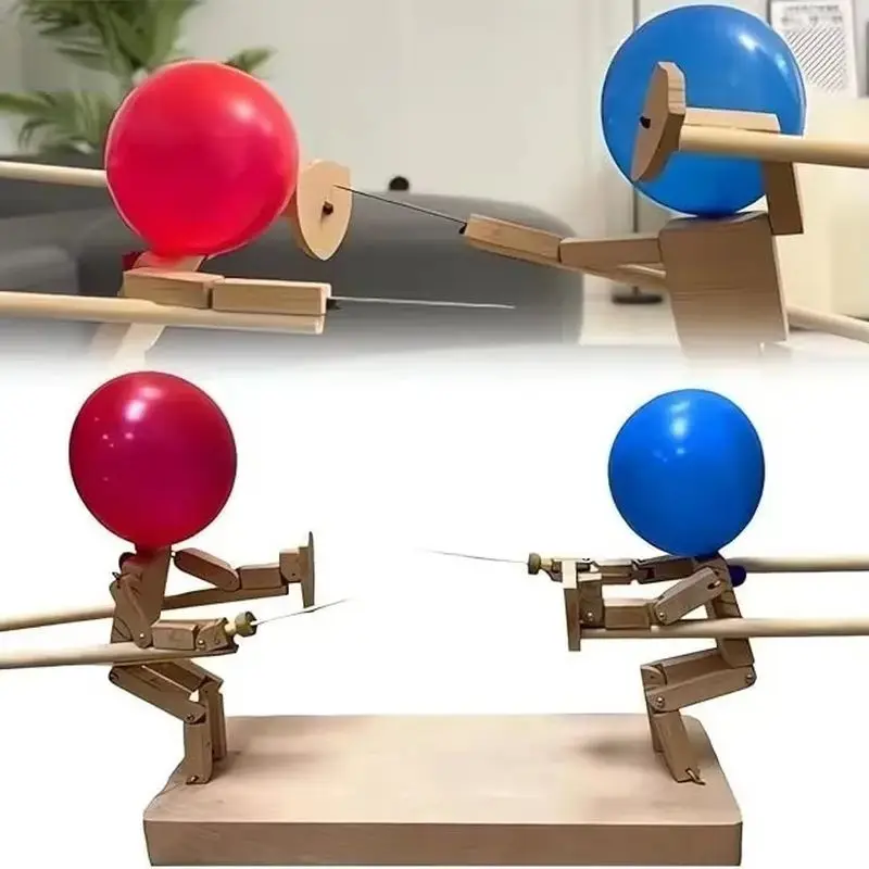 1 stücke Holz roboter Schlacht Doppelspiel Bambus Mann Poke Ballon Duell interaktive Holz kämpfer Puppe Familie sammeln Party-Spiele