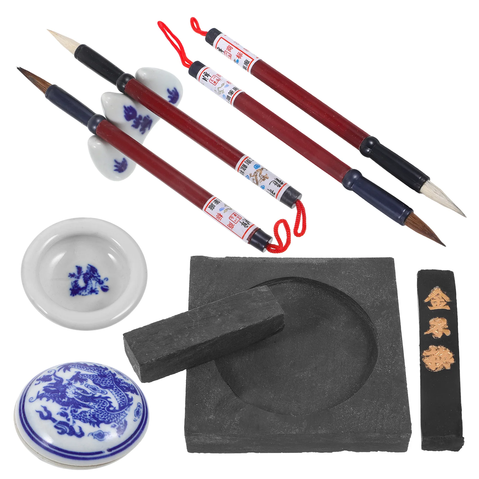 

Four Treasures of The Study Set Calligraphy Gift Inkstone Caligraphy Brushes Chinese Man