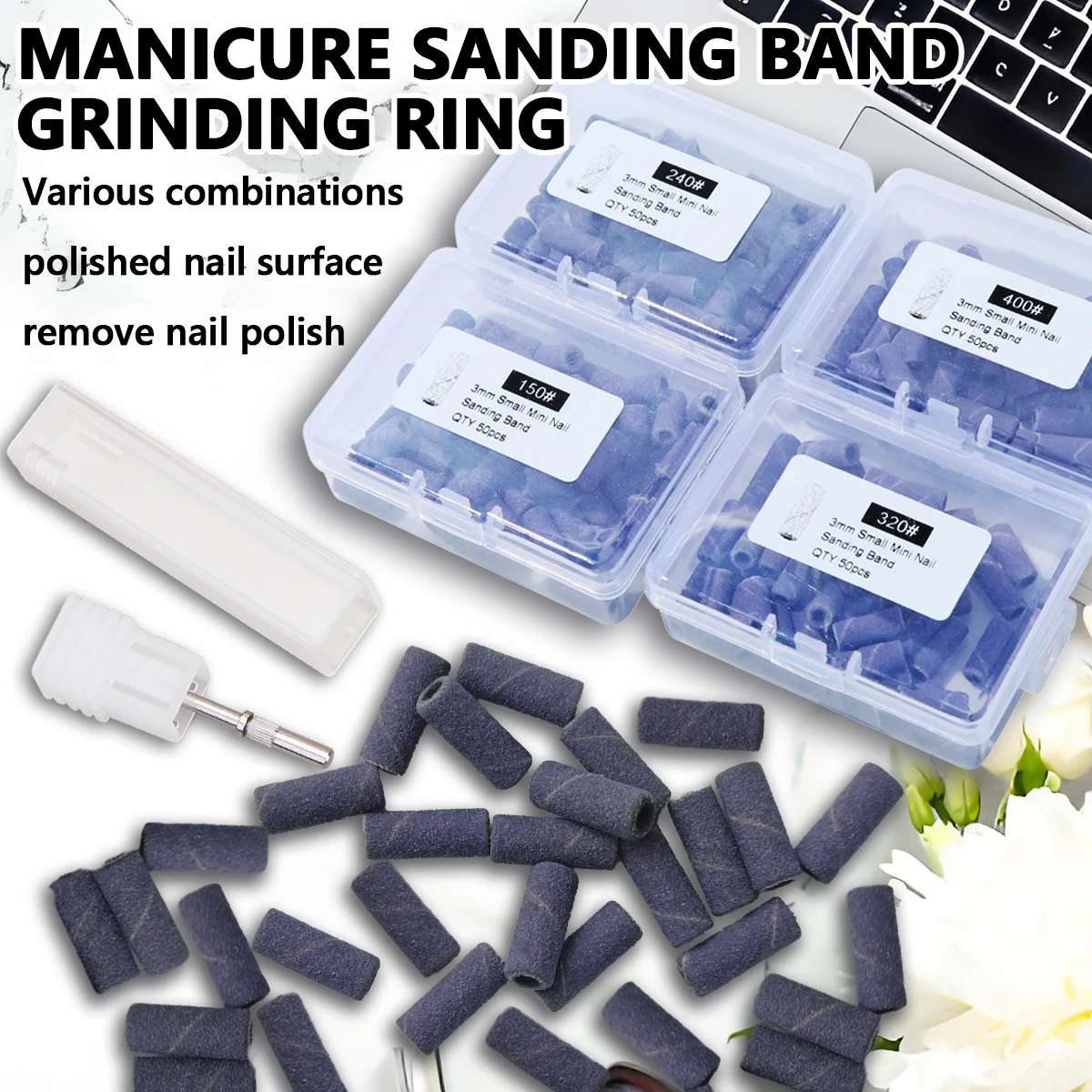 3mm Small Mini Black-purple Nail Sanding Bands with 150/240/320/400 Four Stypes For Nail Drill Bit Mandrel For Manicure Pedicure