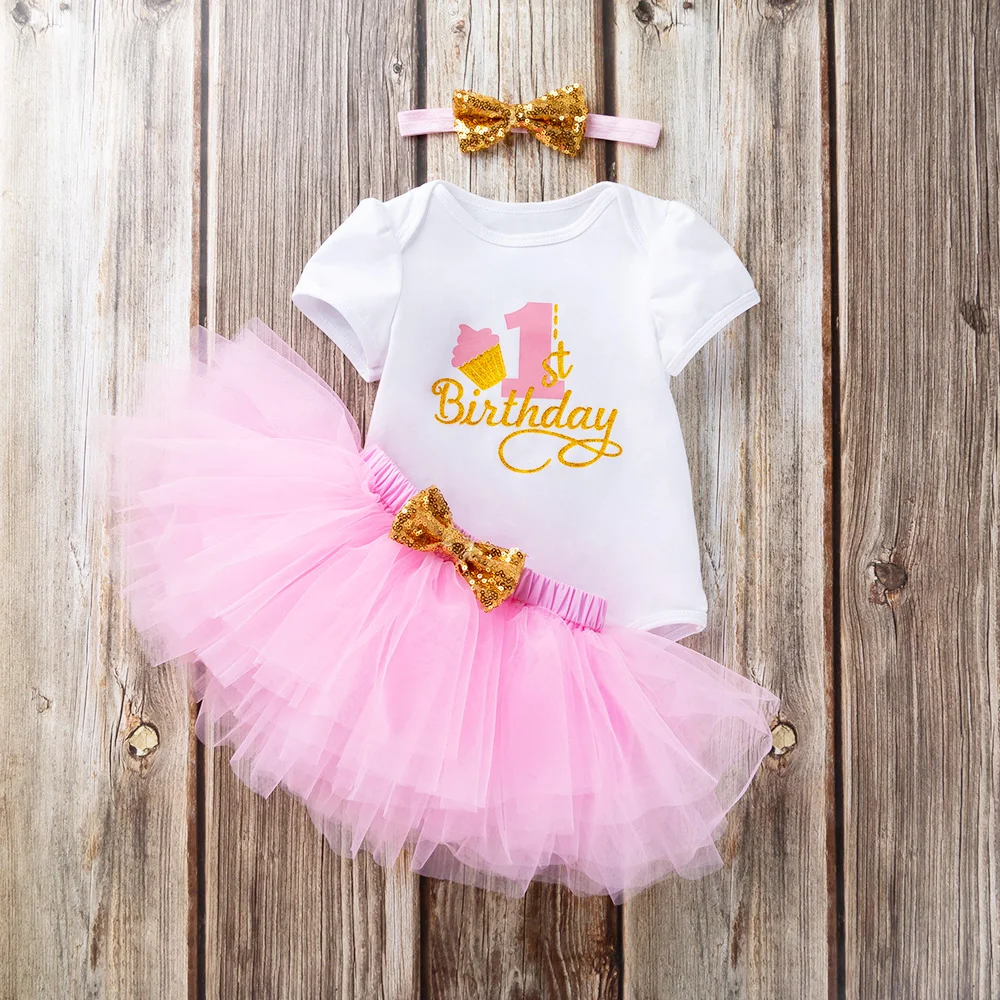 

Baby Girl First Birthday Bodysuit Tutu with Headband Infant Princess Birthday Bodysuit Party Tutu Smash Cake Photo Shoot Outfit