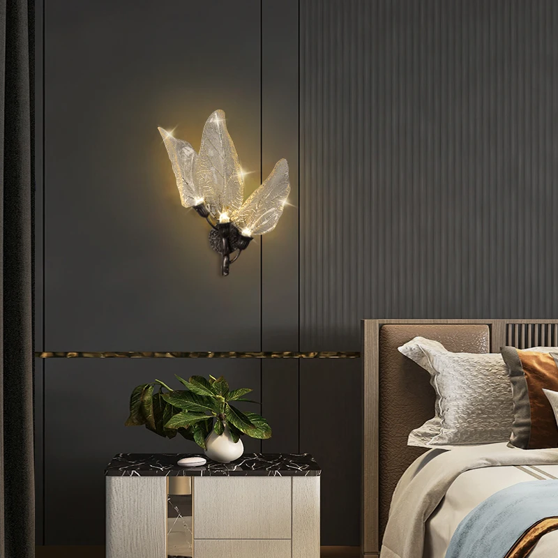 

Led Creative Wall Lamp For Living Room Bedroom Black Gold Home Decor Wall Sconce Modern Leaf Design Acrylic Indoor Lighting