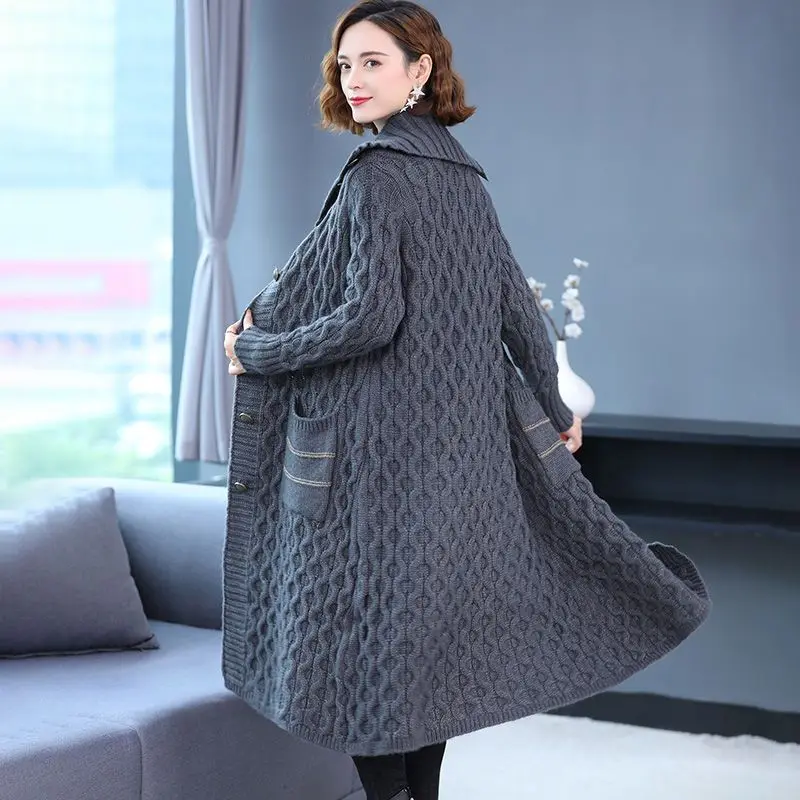 

2023 Autumn Winter Women New Solid Single Breasted Cardigan Female Long Sleeved Knit Coat Ladies Oversized Sweater Jackets W376