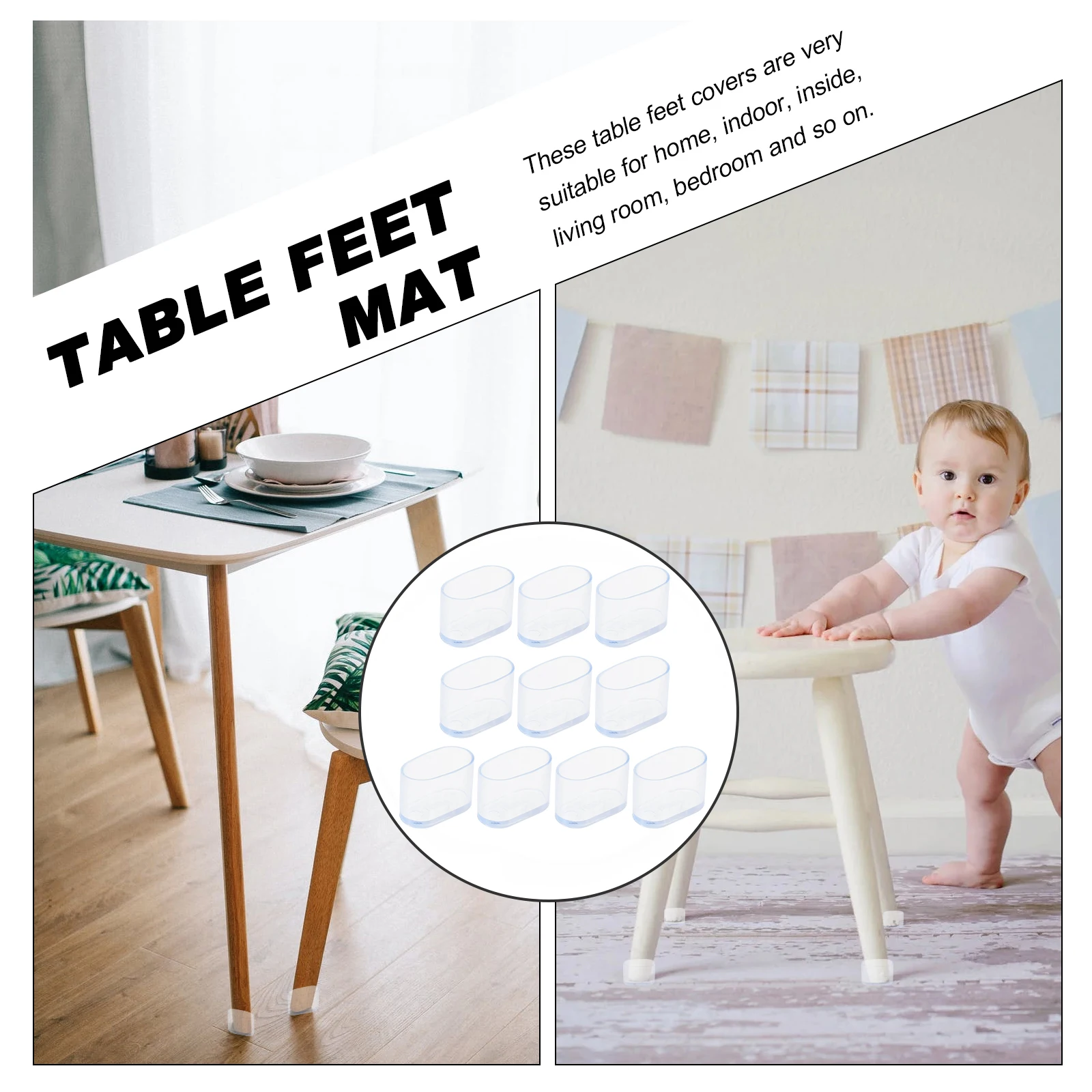 

10pcs Oval Anti-Slip Furniture Leg Caps Chair Foot Covers Floor Protectors for Home Office Restaurant PVC Furniture Accessories