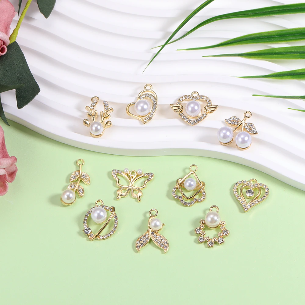 10Pcs Mixed Lovely Heart Charms Pearl Butterfly Charms for Earrings Bracelet Necklace Pendant DIY Jewelry Accessories Wholesale