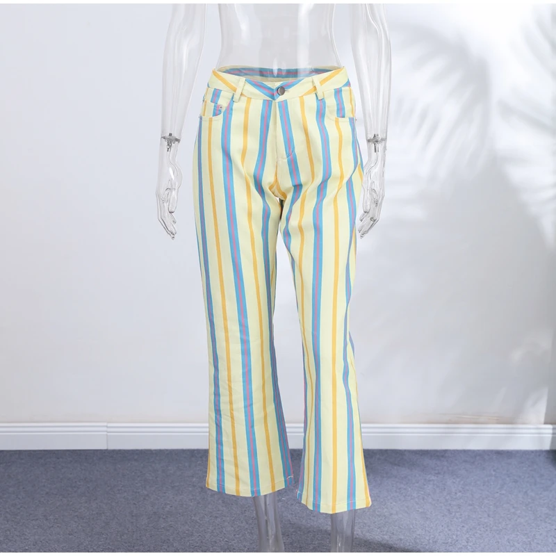 Casual Stripe Contrast Women's Pants Loose Zipper Button Pocket Wide Leg Female Pant 2026 Spring Summer Lady All-match Trousers