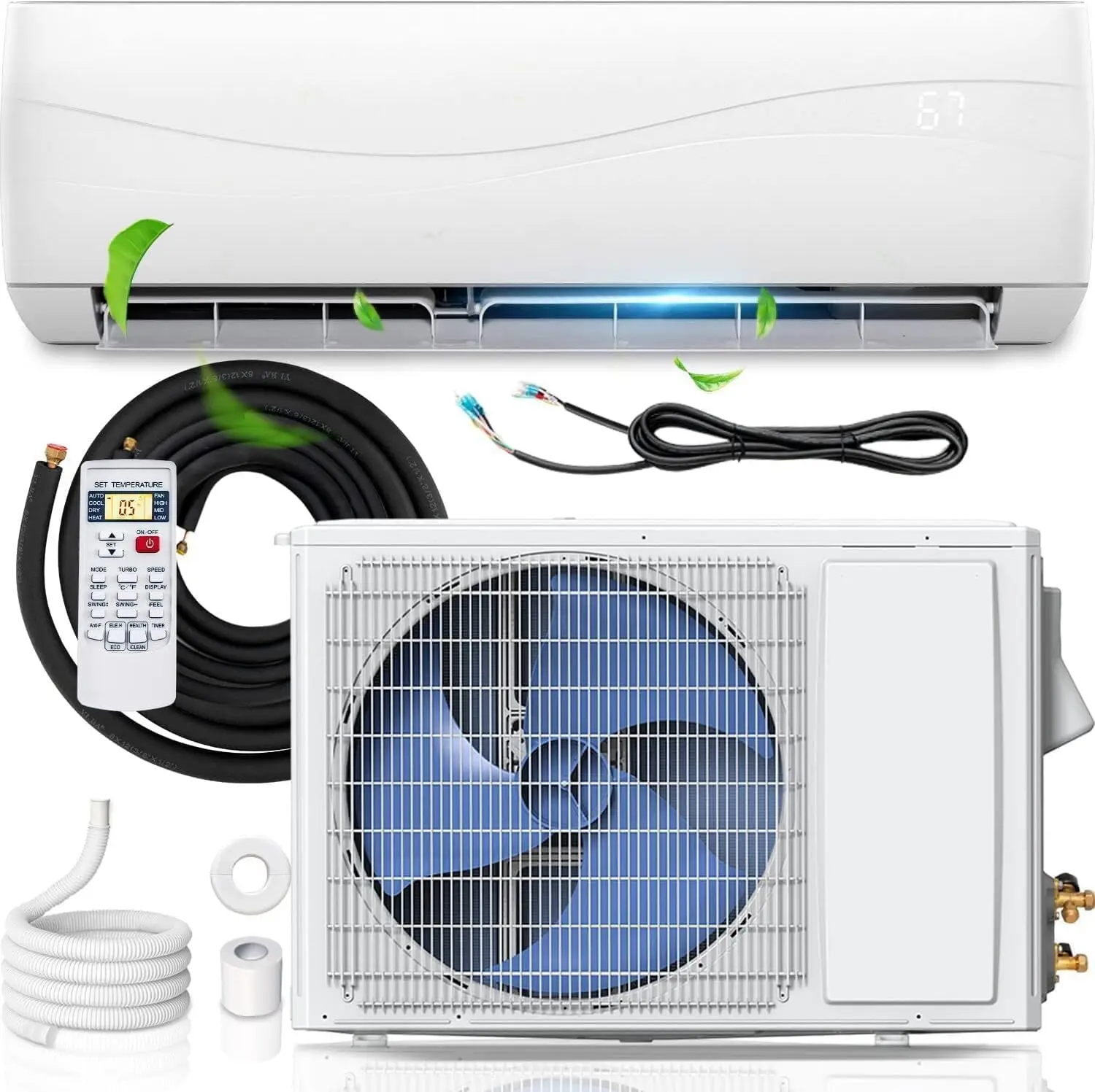 Mini Split AC & Heating System 12000 BTU Wall-mounted Air Conditioner 20 SEER2 115V & 1 Ton Heater Pump with Inverter Energy