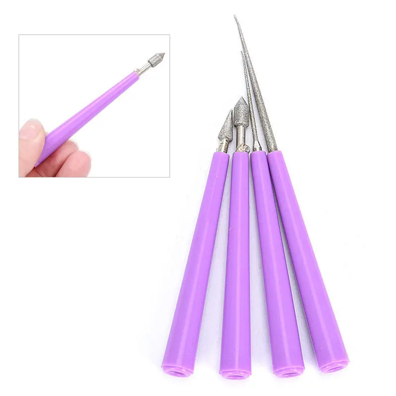 4pcs Purple Making Diamond Pearl Glass Bead Reamer Burr Beading Hole Enlarger Tool Woodworking Hand Craft Tool Set