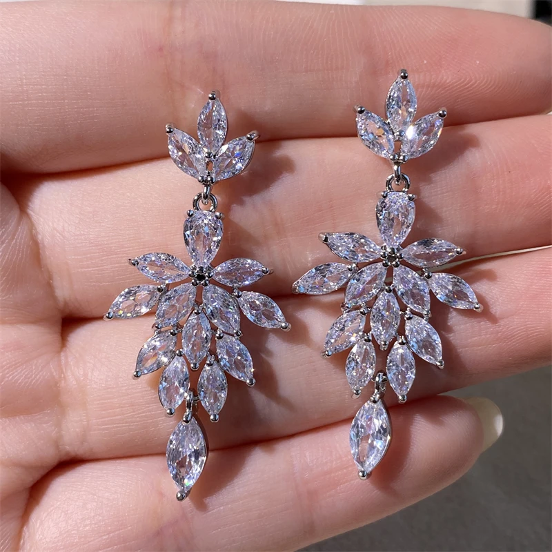 ZAKOL Korea Marquise Zircon Leaf Dangle Earrings for Women Fashion Bridal Wedding Party Jewelry Drop Shipping EP2168