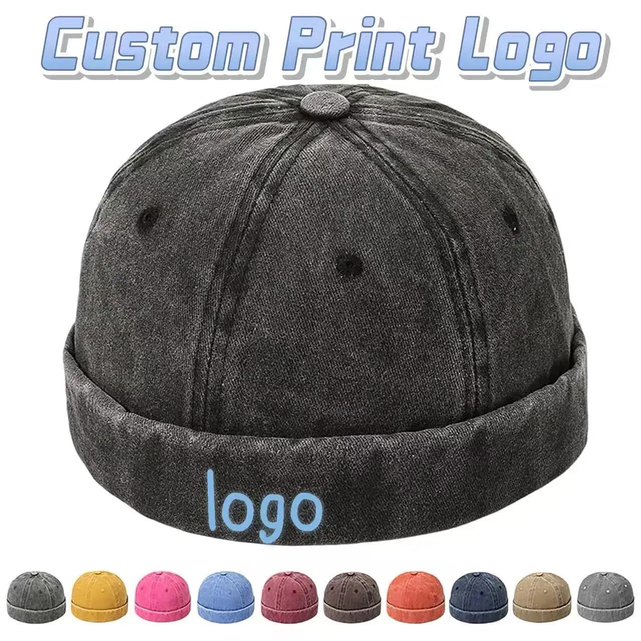 Customized Printed Logo Washed Cotton Landlord Hat Couple Street Hip-Hop Soft Top Caps Men And Women Versatile Melon Skin Hats