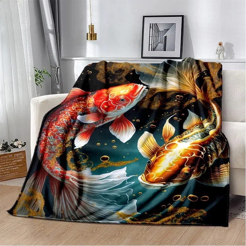 Koi Carp Naturalize Yin Yang Fish Blanket,Soft Throw Blanket for Home Bedroom Bed Sofa Picnic Travel Office Cover Blanket Kids