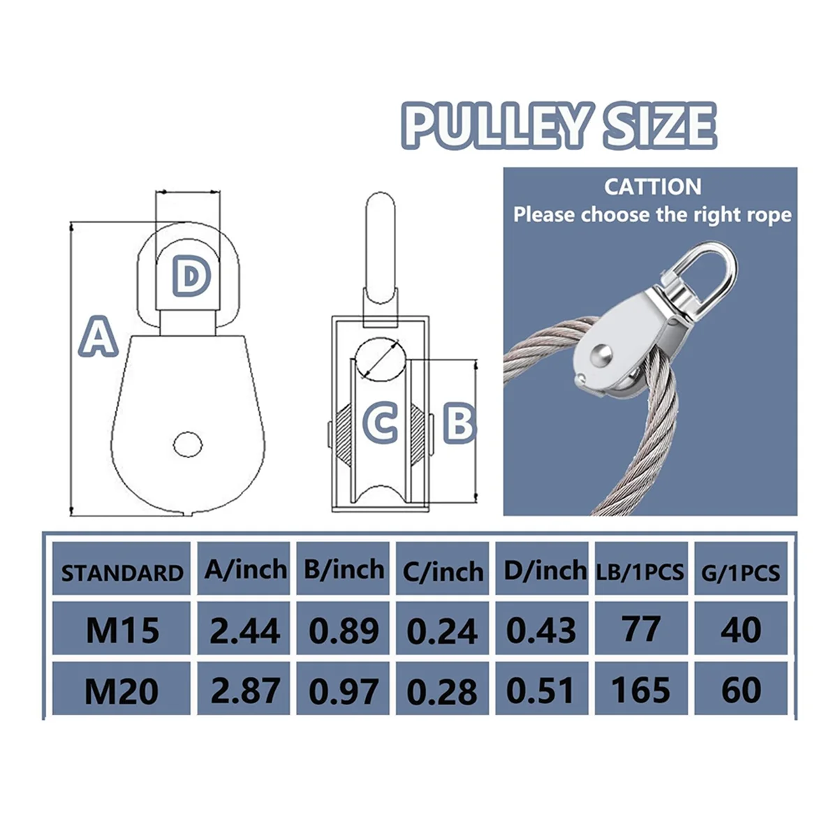 Pulley 304 Stainless Steel Single Pulley Block M15 Small Heavy Duty Swivel Bearing Pulley System for Rigging,5Pack