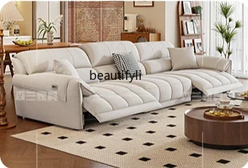 Zero wall leather electric sofa Italian three-person Nordic modern simple cowhide space first-class functional cabin sofa